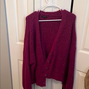 Magenta Button-Up Cardigan Sweater